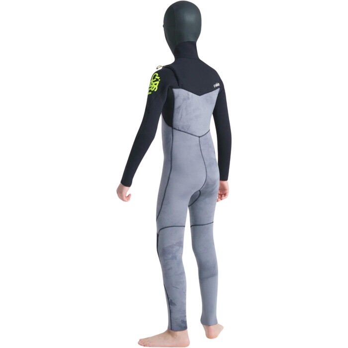 2024 C-Skins Junior Session 5/4mm Chest Zip Hooded Wetsuit C-SE54JH - Black tie dye / Black diamond / Lime